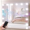 SONNI Hollywood Specchio con illuminazione 80 x 60 cm, specchio da trucco con Bluetooth e porta di ricarica USB, 14 lampadine a LED, grande specchio cosmetico con 3 temperature di colore e lente