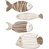 Putuo Decor Decorazione da parete Pesci in legno naturale, set di 4 pesci a righe tonalità beige bianco, MDF stile marino, decorazione coastal per bagno WC ingresso soggiorno, casa vacanze