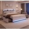 BIYFSDS Letto 160x200 con Sommier LED e USB, Letto Matrimoniale Imbottito 160x200 cm con 4 Cassetti e Testiera con Spazio di Archiviazione, Struttura Letto Imbottito Letto per 2 Persone per Adulti e