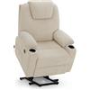 MCombo M Poltrona relax con sollevamento elettrico, poltrona relax con funzione reclinabile fino a 140°, massaggio e riscaldamento, con porta USB, 7040 (Tessuto, Beige)