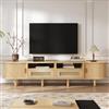 Merax Mobile TV 170 x 40 x 40 cm, mobile basso ovale con ante scorrevoli in rattan, 2 cassetti, mobile per soggiorno, mobile per TV, mobile per soggiorno, colore legno