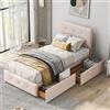 Azkoeesy Letto Singolo Imbottito con 2 Cassetti 90x200 cm, Tessuto Velluto, Doghe in Legno, Max 200 kg, per Adolescenti e Ragazze (Beige scuro)