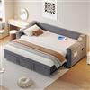 Huayz Divano letto imbottito estraibile 90/180 x 200 cm, letto giornaliero con impianto stereo Bluetooth intelligente con porta di ricarica USB, tasca laterale, letto singolo/matrimoniale, tessuto di