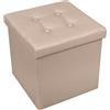cecaro group Pouf Cubo Contenitore in Ecopelle 38x38 cm - Seduta Imbottita con Baule Salvaspazio - Trapuntato con Bottoni - Vari Colori (Beige)