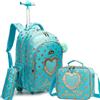 HTgroce - Zaino per la scuola con rotelle, zaino a trolley, per bambini e bambine, Cuore dorato.