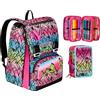 Seven Zaino Doppio Scomparto Estensibile JumpLove, Rosa, Maxi Capienza + Astuccio 3 Scomparti Rosa, Bambina e Ragazza