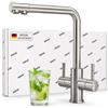 Neues Wasser Group AORA VANTO INOX - Rubinetto da cucina a 3 vie, in acciaio inox massiccio, per filtro dell'acqua e sistema di osmosi, girevole a 360°, rubinetto per lavello con fili separati, rubinetto per filtro