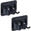 TopHomer 2 supporti per mocio da parete, in acciaio inox, con gancio, organizer autoadesivo, soluzione per riporre utensili da cucina, garage, giardino e bagno, colore nero