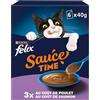 FELIX | Salsa Time | Alimento complementare in salsa irresistibile per gatti adulti | Sviluppato con ingredienti di qualità | Con Pollo, Salmone | Bustine Freschezza | 6 x 40g