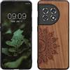 kwmobile Custodia Compatibile con OnePlus 11 Cover - Back Case in Legno con Bumper in Silicone TPU - Sole marrone scuro