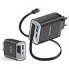TOPADRE Caricatore USB C da 65 W, con cavo di ricarica retrattile, 3 porte, alimentatore USB C, PPS PD3.0 per MacBook Pro/Air, per iPhone 17/16/15/14 Pro Max, per iPad Pro, Galaxy S25+/S24, nero