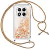Vauki Cover per Xiaomi Redmi Note 14 Pro 5G/Poco X7 5G con Cordino, Trasparente Glitter Liquido Antiurto Brillantini Tracolla Custodia, Antiurto Antigraffio Silicone Bumper Protettivo Case, Oro