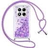 Vauki Cover per Xiaomi Redmi Note 14 Pro 5G/Poco X7 5G con Cordino, Trasparente Glitter Liquido Antiurto Brillantini Tracolla Custodia, Antiurto Antigraffio Silicone Bumper Protettivo Case, Viola