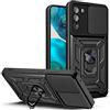 ESTH® Custodia per Motorola Edge 30 con Custodia per Fotocamera Scorrevole e Supporto ad Anello [Cover Paraurti Compatibile con Supporto Magnetico per Auto], Nero