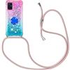 HongMan Custodia con Cordino per Samsung Galaxy A51, Liquid Quicksand Cover con Collana Practical Stylish, Trasparente Silicone Glitter Liquido Antiscivolo Case per Cellulare Girocollo