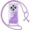 Vauki Cover per Xiaomi Redmi 14C con Cordino, Trasparente Glitter Liquido Antiurto Brillantini Tracolla Custodia, Antiurto Antigraffio Silicone Bumper Laccio Protettivo Case per Redmi 14C, Viola