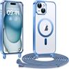 Kokio Cover Magnetica per iPhone 15 Plus / 14 Plus 6,7'' Pollici Case avec Cordino,Compatibile con MagSafe, Trasparente Morbido Custodia Paraurti Antiurto, Resistente all'us, Antigraffio, Blu