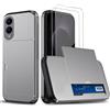Beajew Custodia per Samsung Galaxy S25 edge Custodia in Pelle con porta carte di credito, con 2 Pezzi Vetro Temperato, Custodie Anti Graffio Hard PC, Antiurto Grado Militare - Grigio