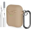 AOTUAO Compatibile con AirPods 2 e 1 Custodia Cover e Kit di Pulizia, Case Protettiva Antiurto e Antiscivolo in Silicone per AirPods 2a e 1a Generazione con Moschettone, Milk Tea