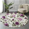 MIATCENRT Tappeti Rotondi Vintage Fiori Soggiorno Divano Tappeto Rotondo, Stampa Rosa Foglie Verdi Viola Antiscivolo e Lavabile in Lavatrice Interno Cameretta Tappet, Diametro 120cm
