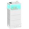 SONGMICS BELLAH Collezione - Comodino con Stazione di Ricarica, Tavolino con LED Regolabile Controllato da APP, 1 Ripiano Aperto e 3 Cassetti, Camera da Letto, Bianco Nuvola e Bianco Neve LGS303WH03