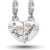 FGT Ciondolo a forma di cuore divisibile per famiglia, amicizia, compatibile con braccialetti Pandora, regalo di compleanno, per donne, madre, figlia, nipote, nonna, amici, Misura unica, Metallo