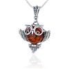 AMBEDORA Collana da Donna Gufo Saggio con Ambra, Argento Sterling Ossidato, Ambra Baltica Color Cognac, Ciondolo in Argento con Catena