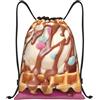 Generic Zaino con Coulisse Ice Cream Waffle Pictures Borsa con Coulisse Resistente Drawstring Backpack Leggero Sportiva Zainetto per Scuola Vacanze Unisex