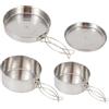 GOOHOCHY Set Pentole da Campeggio in Metallo Inossidabile 4 Padella e Manici, Kit Utensili Cucina Portatile per Escursionismo e Picnic All'aperto, Compatto e Leggero per 2-3 Persone