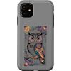 botanical animal illustration Custodia per iPhone 11 Motivo floreale gufo boho arte popolare natura colorata