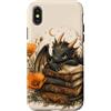Cute Cottagecore Dragons with Books Desi Custodia per iPhone X/XS Simpatico drago che legge libri California Poppy Book Lover