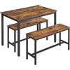 VASAGLE Tavolino da Pranzo con 2 Panche, Set di 3 Pezzi, Tavolo da Cucina 70 x 1