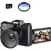 LLOOPK Videocamera, Macro Lens 4K Digital Camera Flip Screen Selfie Camcorder 48MP Vlog Webcam Videoregistratore vintage 16X grandangolare(NO SD Card,With Lens Fliter-04)