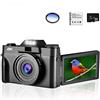 LLOOPK Videocamera, Fotocamera digitale da 48 MP for fotografia 3quot;Flip Screen Selfile Camcorder 4K Stream Macro Lens Streaming Videocamera(NO TF Card,With Only Filter)