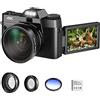 LLOOPK Videocamera, Fotocamera digitale Videocamera Vlog for webcam Grandangolo Zoom 16X Fotografia da 48 MP Schermo ribaltabile 3 pollici(With 64GB TF card,Lens Filter)