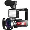 LLOOPK Videocamera, Videocamera da 56 MP Vlog 4K for streaming live Webcam Visione notturna Zoom 16X Fotografia Registratore digitale(128G SD Card,Kit 1)