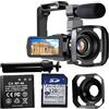 Generic Videocamera 4K, registratore digitale da 56 MP con microfono, scheda 128G, treppiede, stabilizzatore portatile, paraluce, zoom 18x, visione notturna IR, touch screen da 3 pollici, 2 batterie