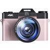 LLOOPK Videocamera, Obiettivo macro 48MP Fotocamera AF for la fotografia 16X Videocamera grandangolare 4K Streaming Webcam Flip Screen Videoregistratore(128G TF Card,With 2 Lens-01)