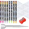 APLZGMG Diamond Drill Pen Set di 8 penne Diamond Drill Pen, 10 vassoi di strass, autoadesive per applicatori di diamanti, penna per unghie Dotting, strumenti per manicure fai da te con pinzette e