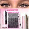 FADLASH Kit d'extension de cils DIY - Cils clusters individuels avec eyeliner marron, dissolvant de colle pour cils clusters et pince à cils (40D-0.07D, 12-18mm, set)