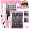 FADLASH Kit d'extension de cils DIY 383 pièces, dissolvant de colle pour cils clusters, pince à cils (40 pièces 0.07D 12-18mm, 40 pièces 0.07D 8-16mm, set de 243+140 pièces)