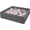 KiddyMoon Piscina di Palline 120X30cm/300 Palline Grande Quadrato per Bambini Fabbricato in EU, Grigio Scuro:Perla/Rosa Chiaro/Argento