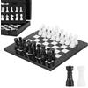MARBLE RANGE Set di scacchi in marmo per adulti, 25,4 cm, gioco da tavolo nero e bianco fatto a mano con 32 pezzi di scacchi, 2 regine aggiuntive e scatola di conservazione, lussuoso gioco da viaggio, elegante