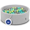 KiddyMoon 90X30cm/200 Palline ∅ 7CM Piscina di Palline Colorate per Bambini Tondo Fabbricato in EU, Grigio Ch:Verde Ch/Turchese Ch/Grigio