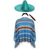 I LOVE FANCY DRESS LTD Costume in maschera da bandito messicano del far West, poncho rosso blu e verde, baffi, sigaro e sombrero, per adulto, taglia unica, Green, taglia unica