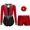 Kaerm Body da Pattinaggio Artistico Bambina Tuta da Danza Classica con Pantaloncini e Fascia per Capelli Body Ginnastica Artistica Manica Lunga Jumpsuit Sportiva Borgogna 5-6 anni