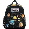 HMZXZ Mini zaino personalizzato per bambini per ragazze e ragazzi con sistema solare galassia nero personalizzato per bambini zaino per la scuola con nome/testo del bambino, Multi