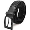 Fairwin Cintura Uomo, Cintura Elastica Intrecciata per Uomo, Confortevole Cintura in Tessuto Elastico Stretch per Jeans Pantaloni (Nero (Fibbia Nero), XL: 125cm (vita 100-110cm/41-44))