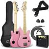 3rd Avenue Pacchetto beginner con chitarra elettrica junior di dimensioni 1/4 3rd Avenue, amplificatore portatile da 5 W, cavo di connessione, custodia, plettri e tracolla - Rosa