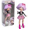 Hello Kitty Manga Doll Teddy Rock, bambola giapponese alla moda con look manga, figura da 19,5 cm con 15 punti di articolazione, capelli viola, accessori inclusi, +4, Famosa (HKTF0100)